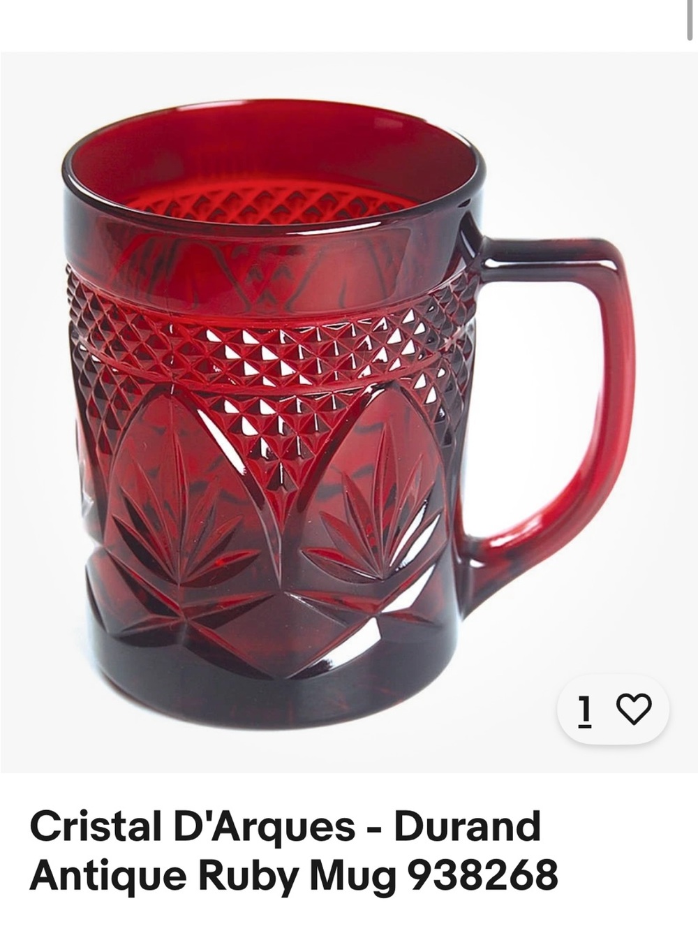 Durand Ruby Red Pressed Glass Mug 6 available